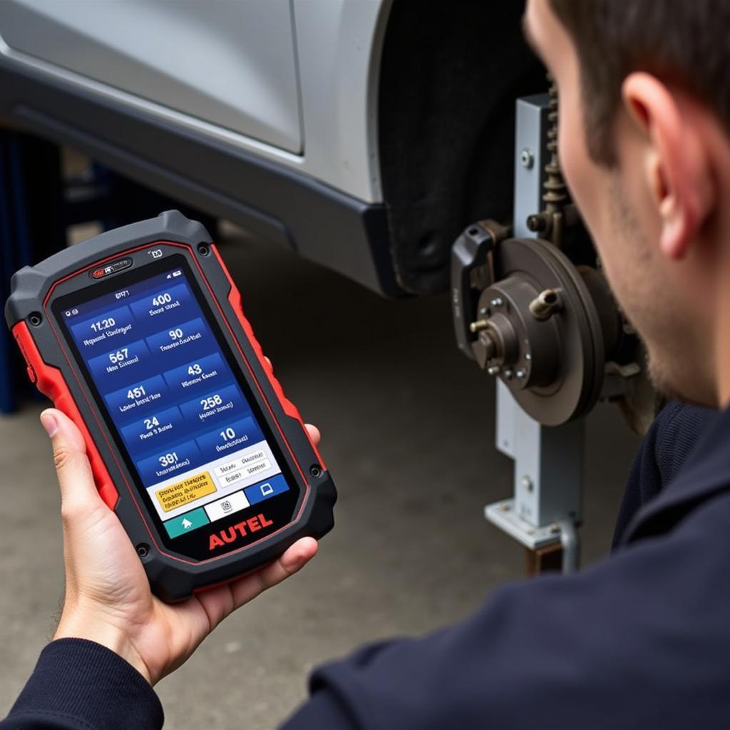 Autel EPB tool being used to service a car's electronic parking brake