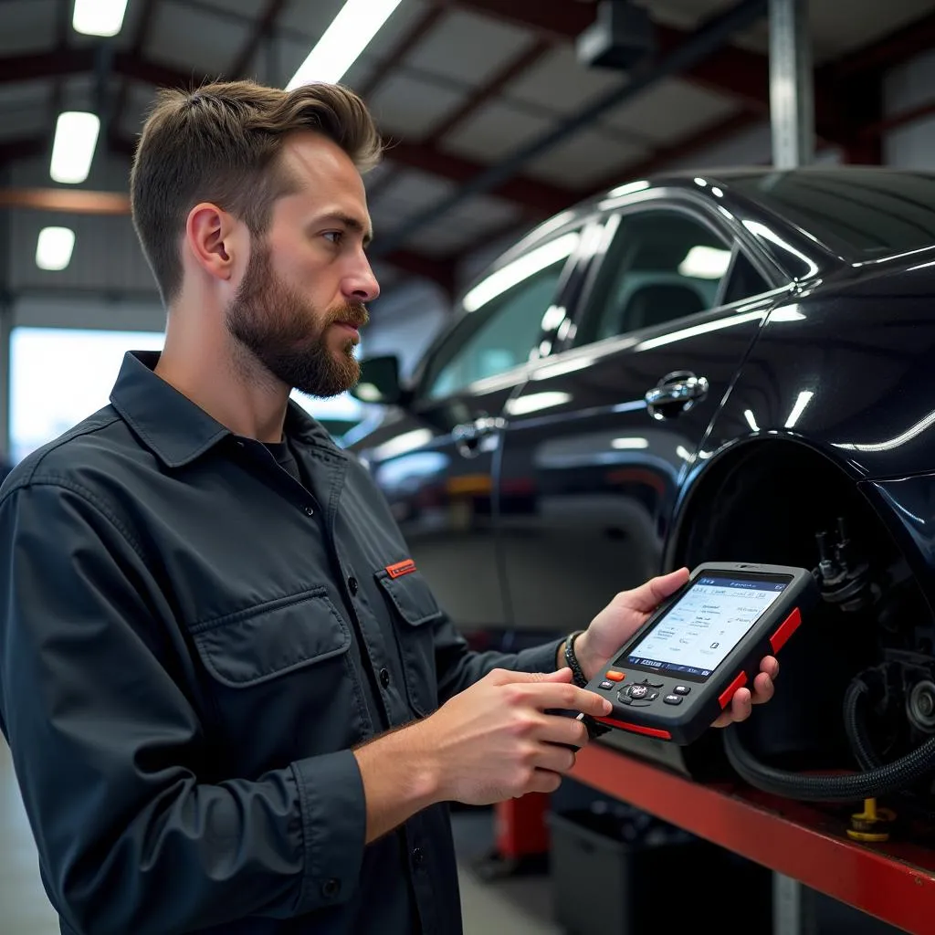 Autel EVAP service bay test being conducted by a mechanic