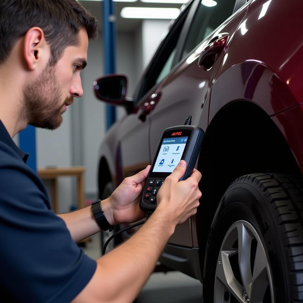 Mechanic using the Autel IM808