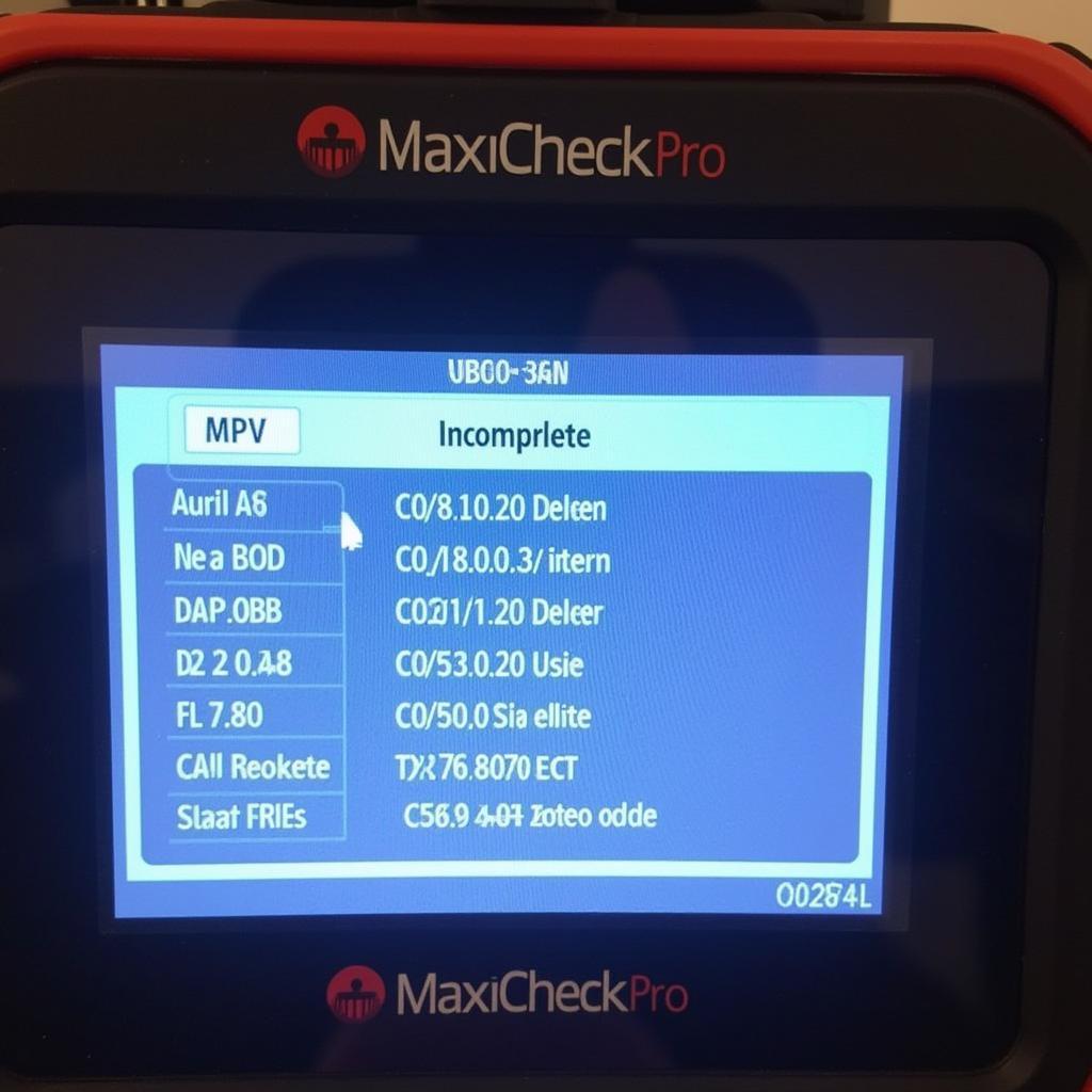 Autel MaxiCheck Pro displaying "MPV Incomplete" message