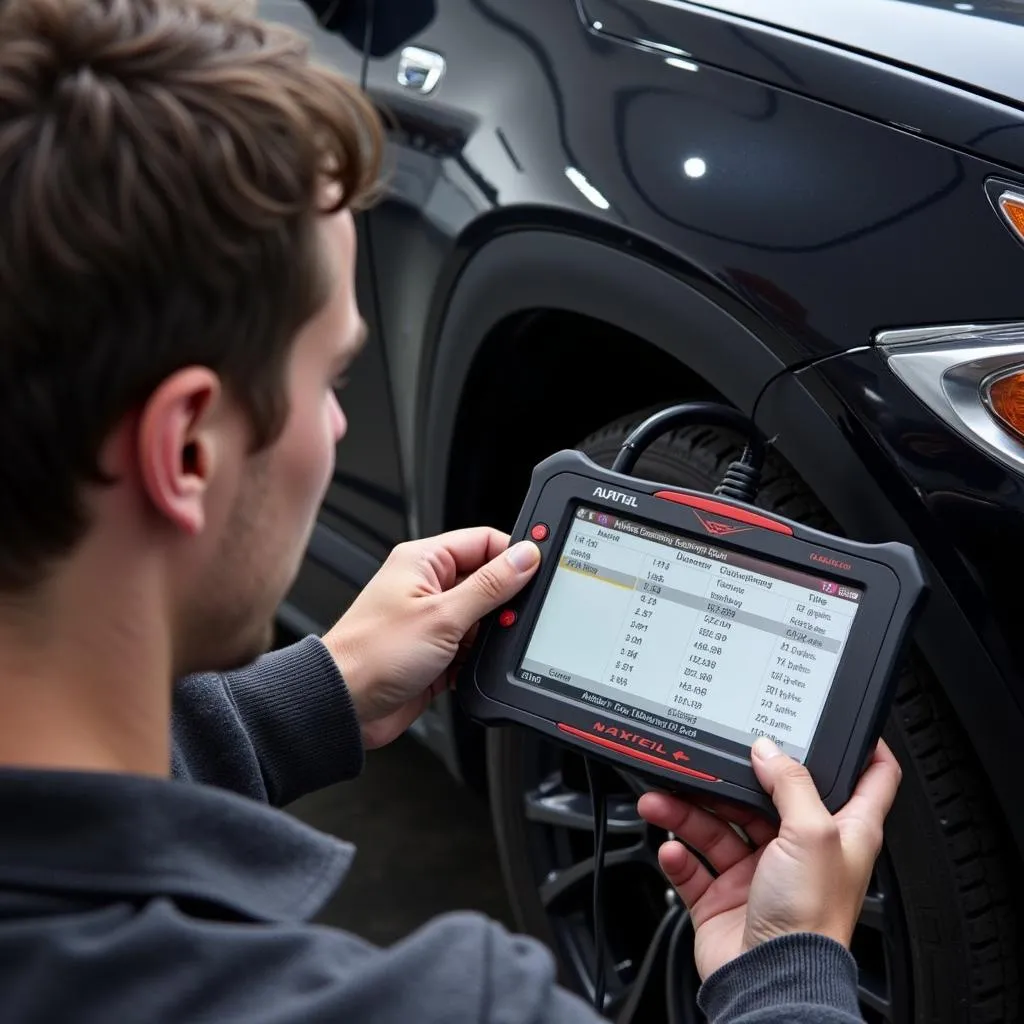 Mechanic Using Autel MaxiDAS DS708 Plus