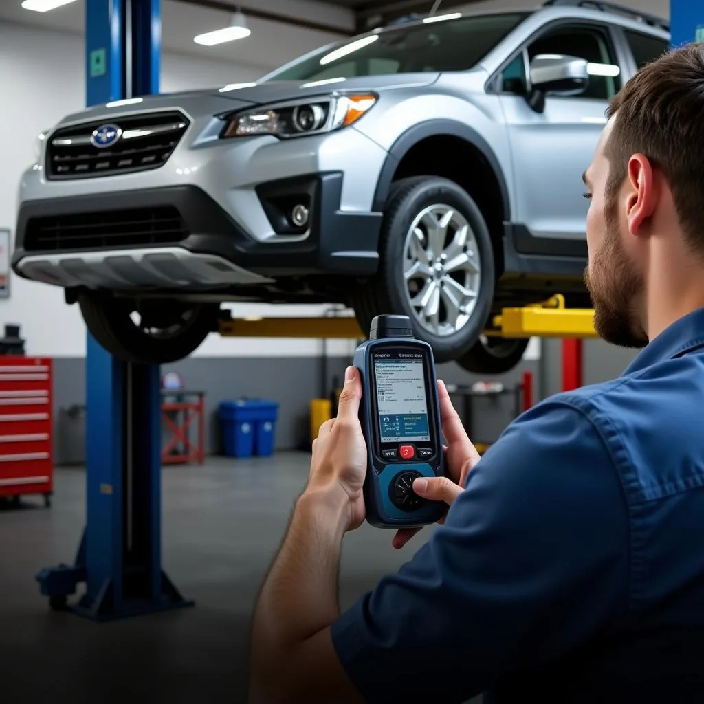 Mechanic Using Autel MaxiDiag to Diagnose Car Issues