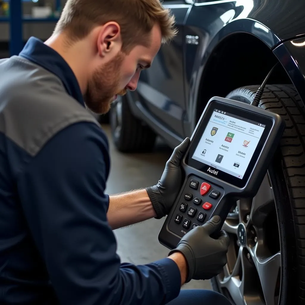 Mechanic using the Autel MaxiDiag Pro MD802