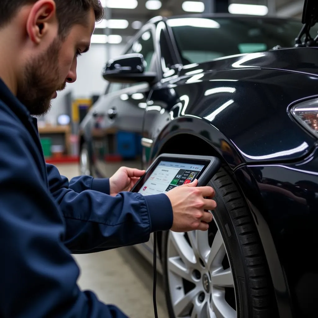 Mechanic Using Autel MaxiSys Elite