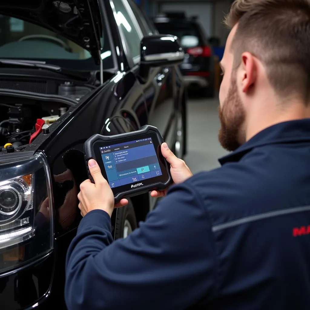 Mechanic Using Autel MaxiSys MS908BT