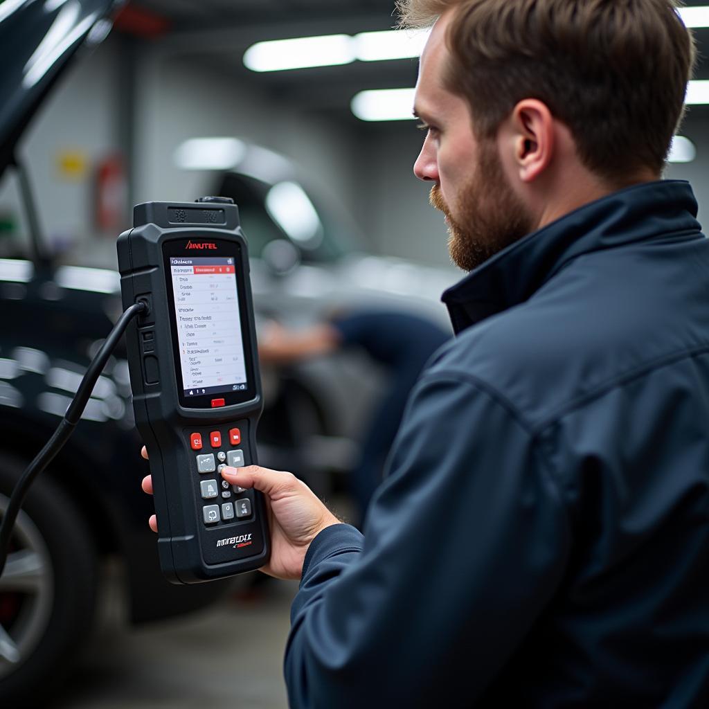 Mechanic Using Autel MaxiSys MS908S