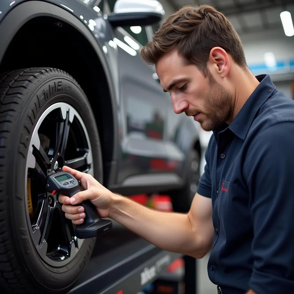 Mechanic in Workshop Using Autel MaxiSYS MS908S Pro