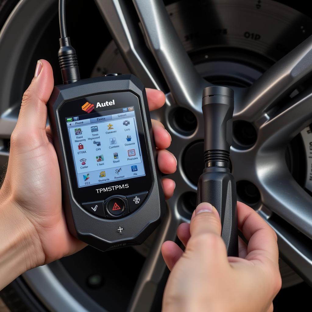 Autel MaxiTPMS device programming a TPMS sensor