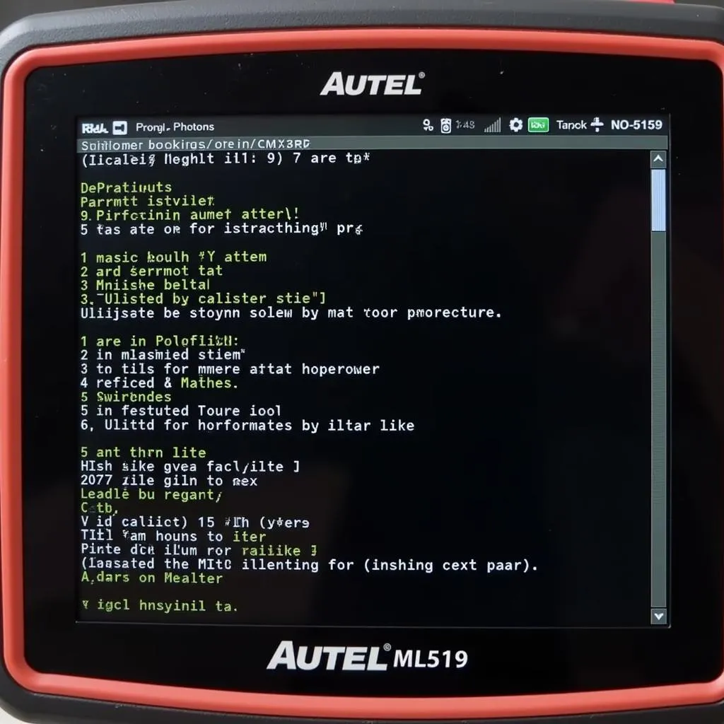 Autel ML519 scanner display showing error codes