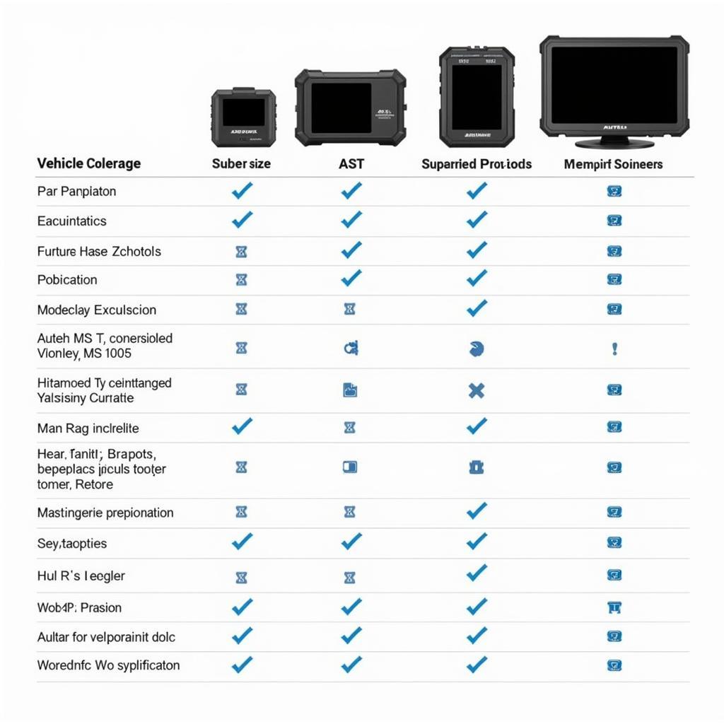 Comparison chart of different Autel MS scanners