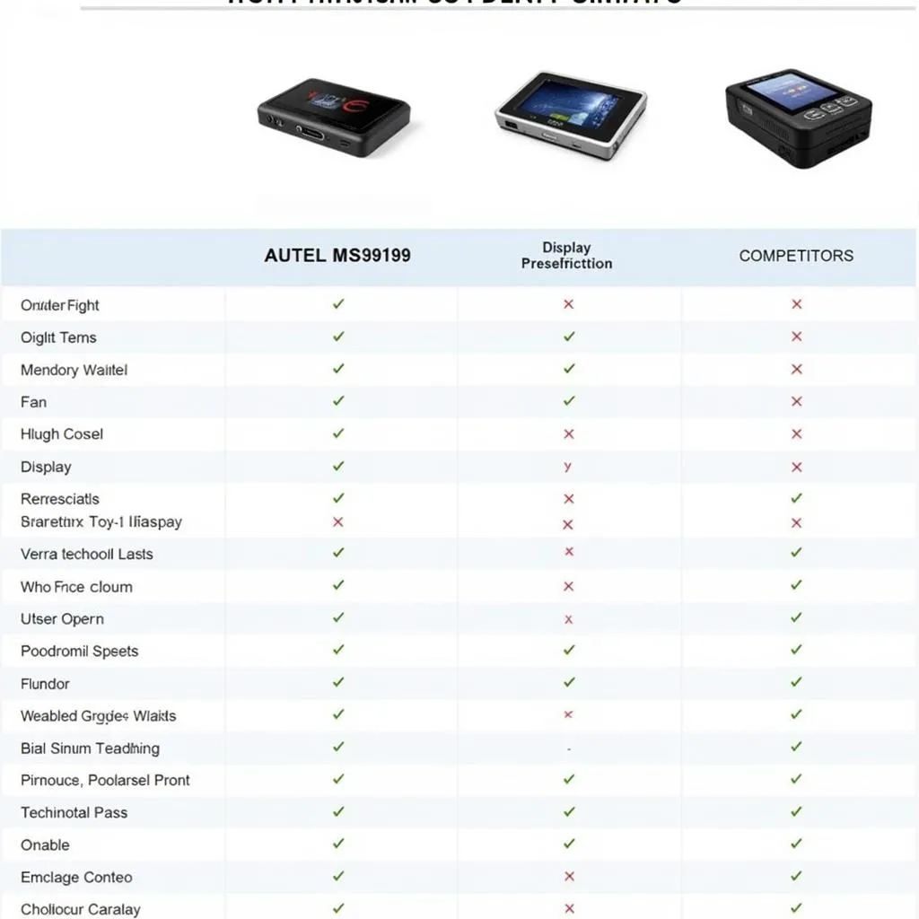 Autel MS919 Hardware Specs Table