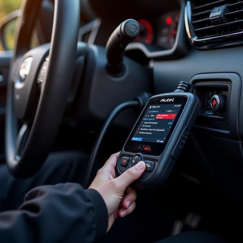 Autel OBD2 Scanner Connected to a Car's OBD2 Port