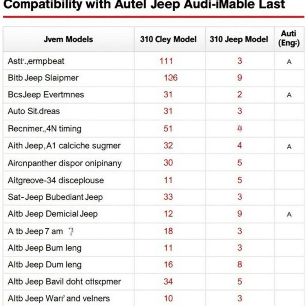 Autel Scanner Compatibility Chart for Jeep Models