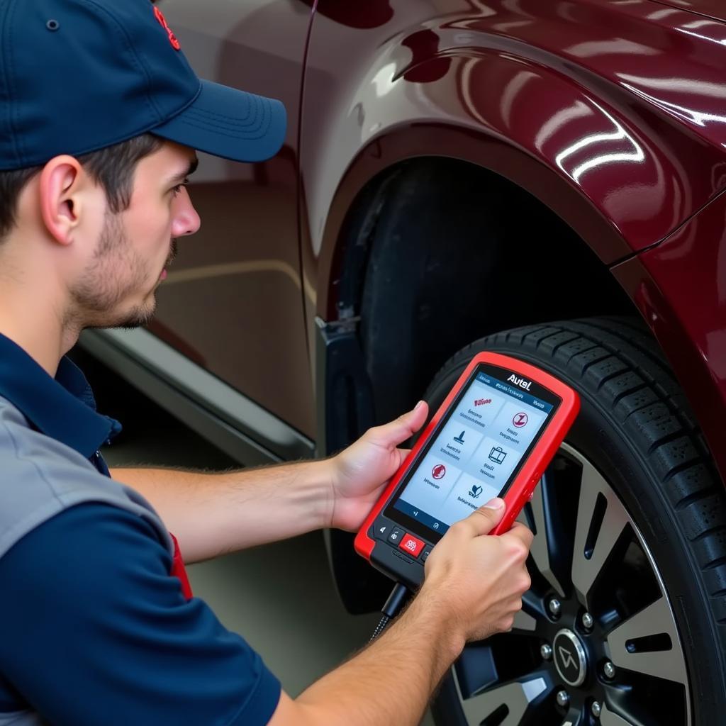 Mechanic using an Autel scanner