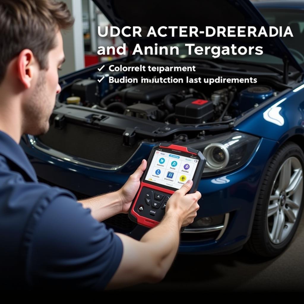 Mechanic using an Autel scanner to diagnose a car