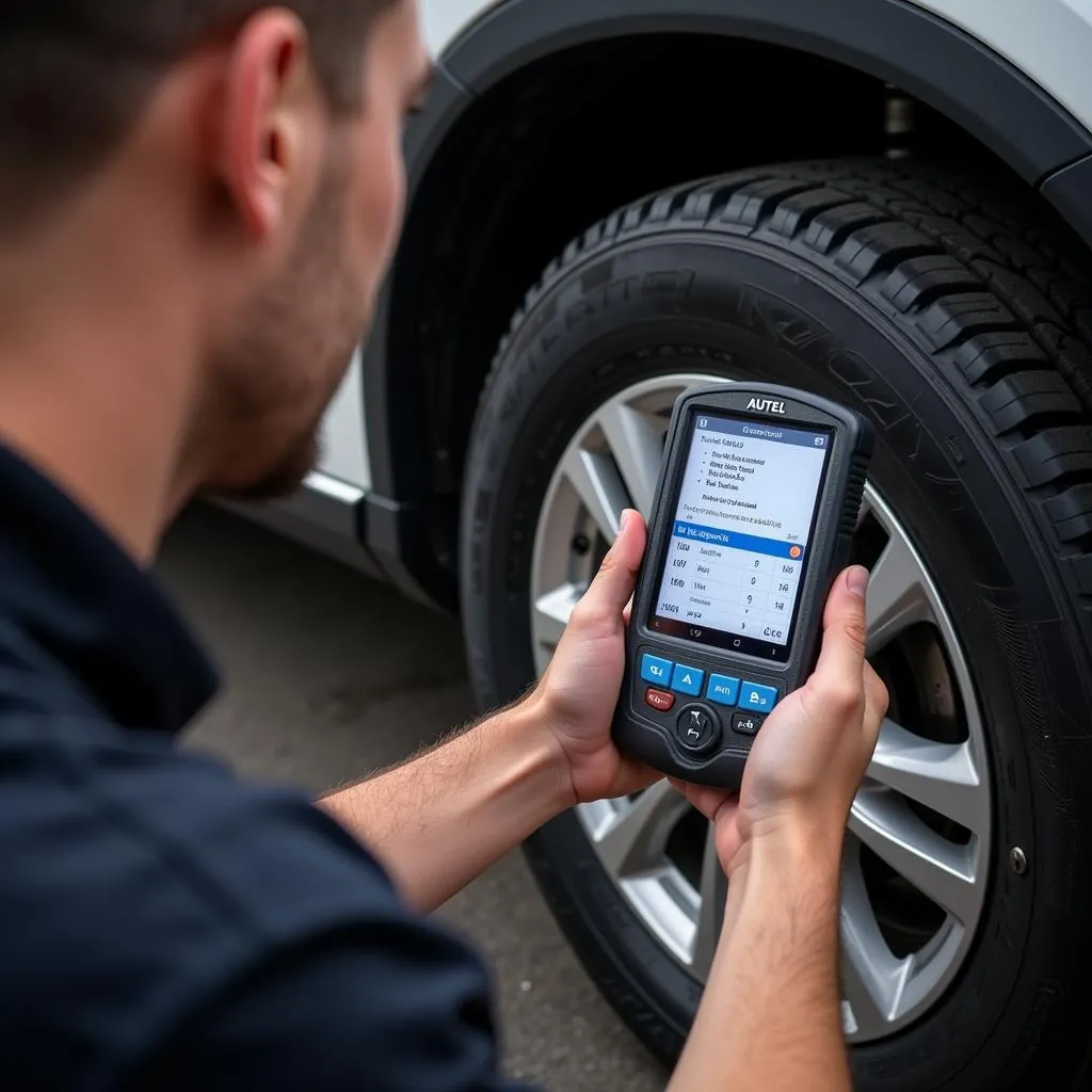 Technician Using Autel Tire Scanner