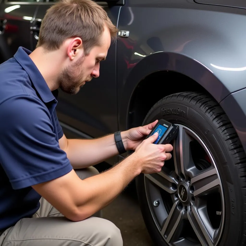 Automotive Technician Installing Autel TPMS System