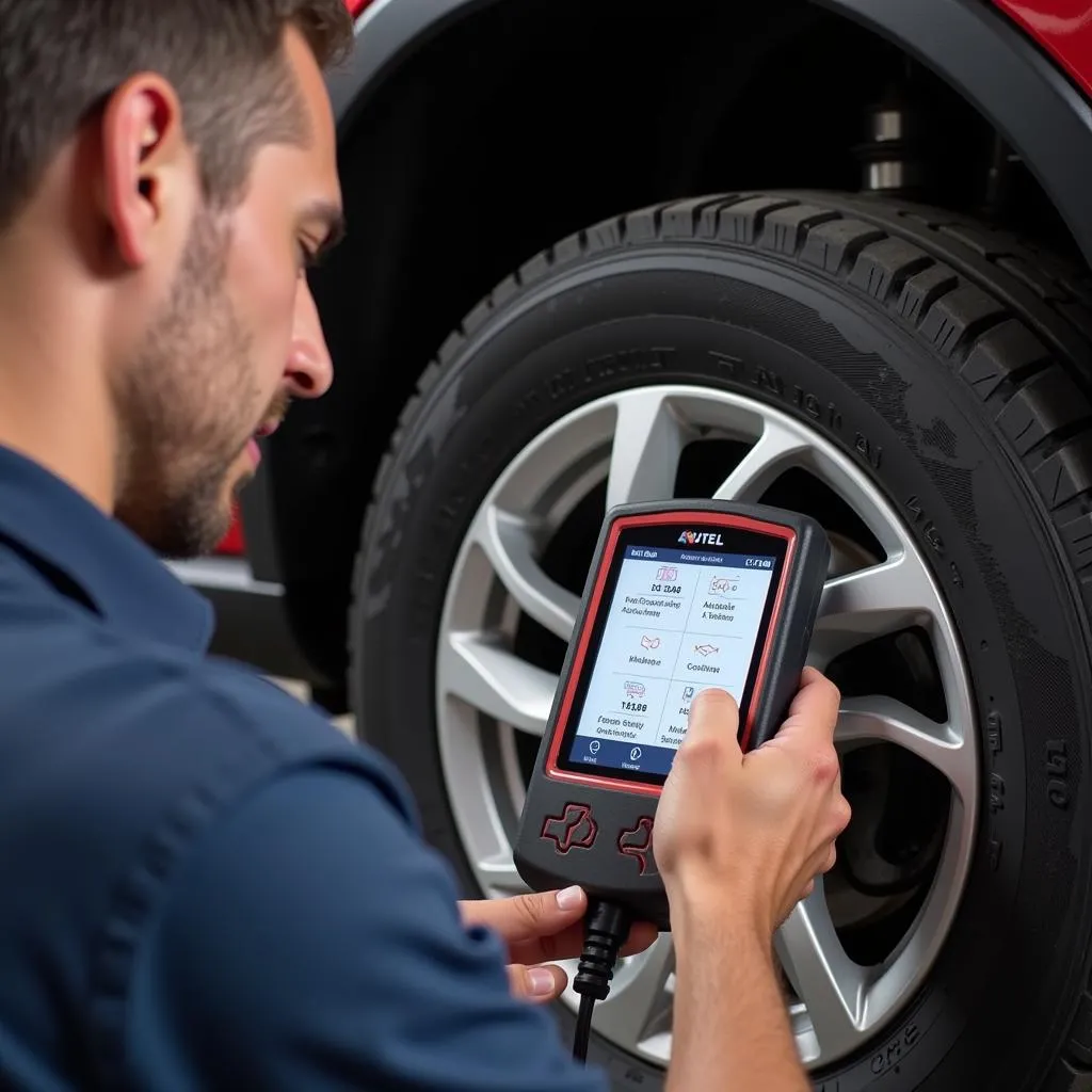 Mechanic Using Autel TPMS3