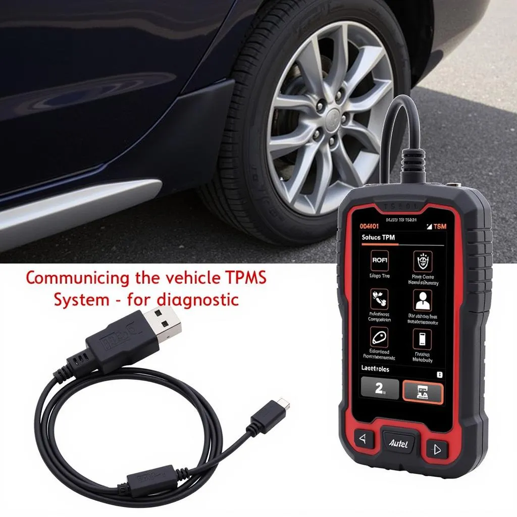 Autel TS401 connected to a car's OBD-II port for diagnostics