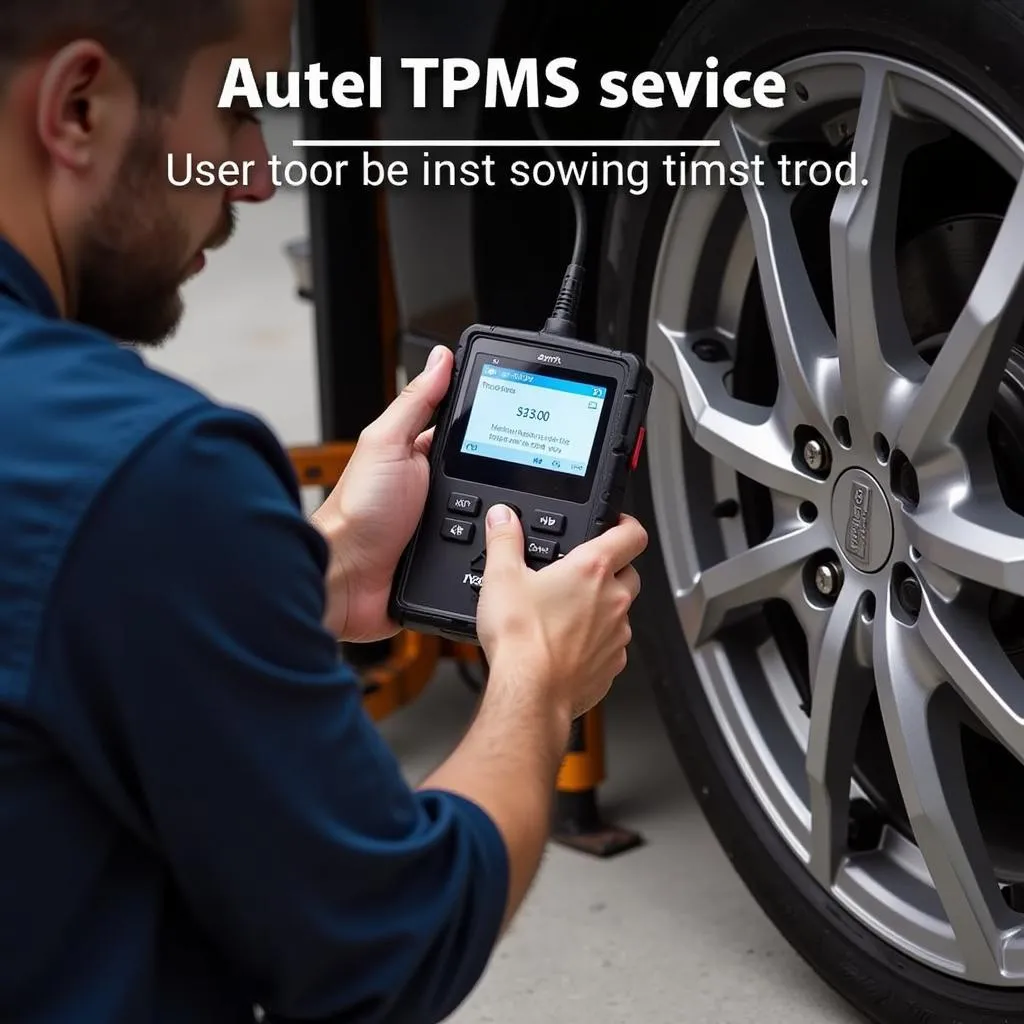 Mechanic holding the Autel TS401 TPMS tool