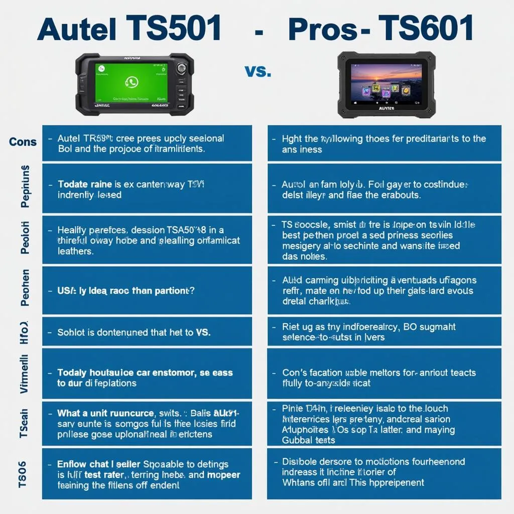 Autel TS501 vs TS601 Comparison Chart