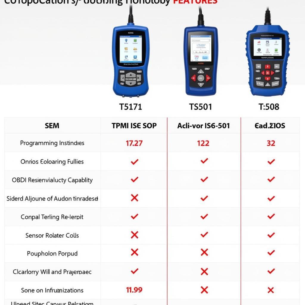 Autel TS501 vs TS508 Comparison Chart