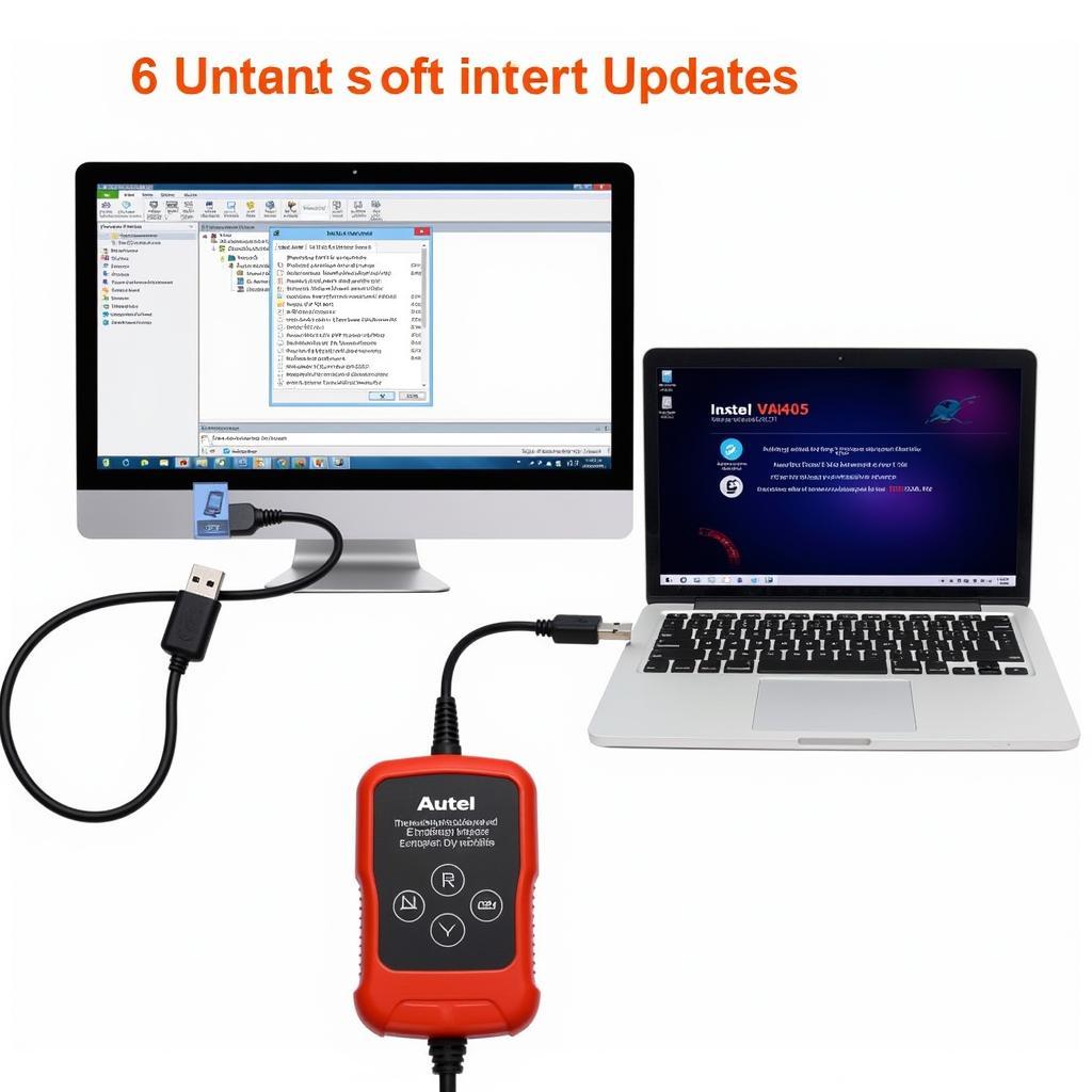 Autel VAG405 scanner being connected to a computer for software update