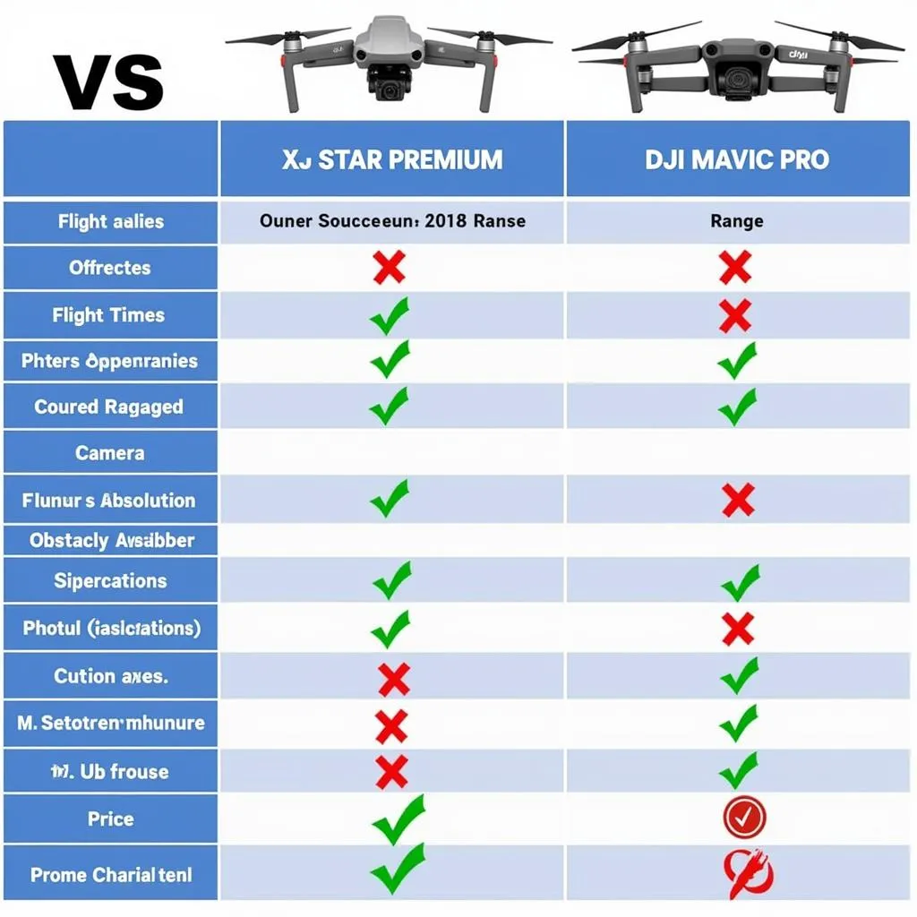 Autel X Star Premium and DJI Mavic Pro Feature Comparison Table