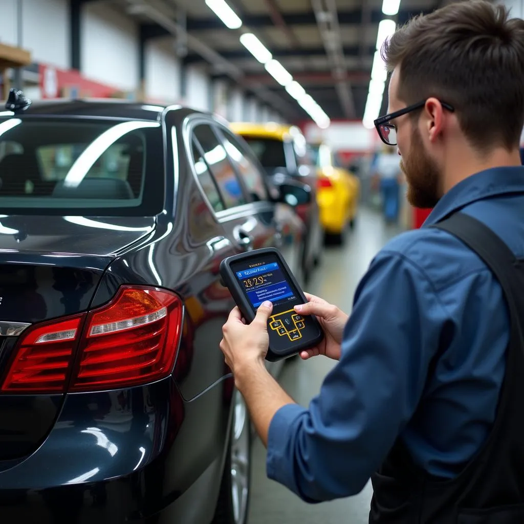 Car at an auto parts store for a free check engine light scan