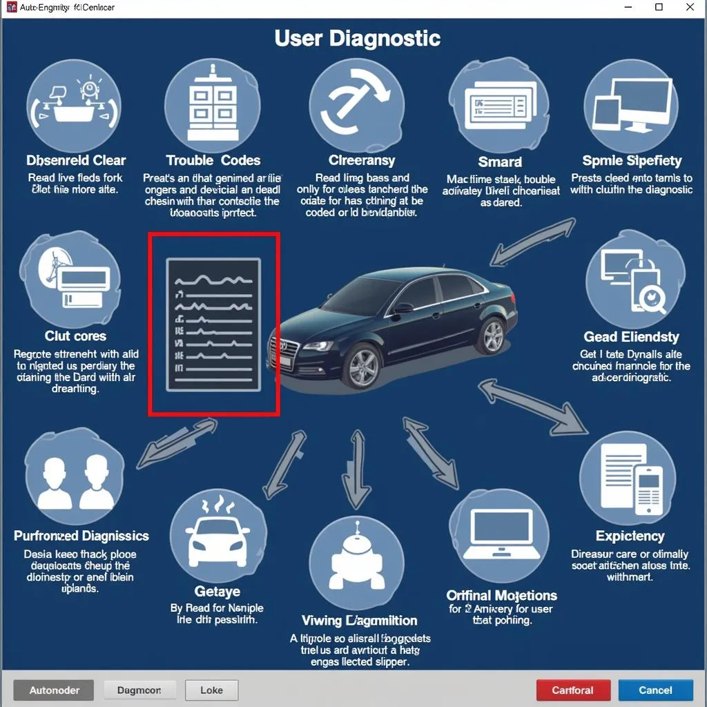 AutoEnginuity software interface showing various diagnostic options