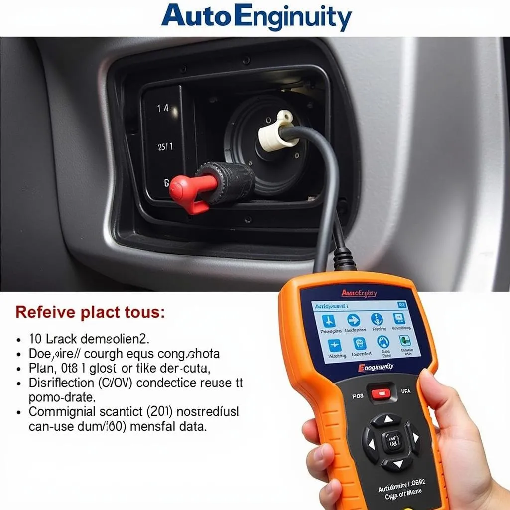 AutoEnginuity scan tool connected to a vehicle's OBD2 port