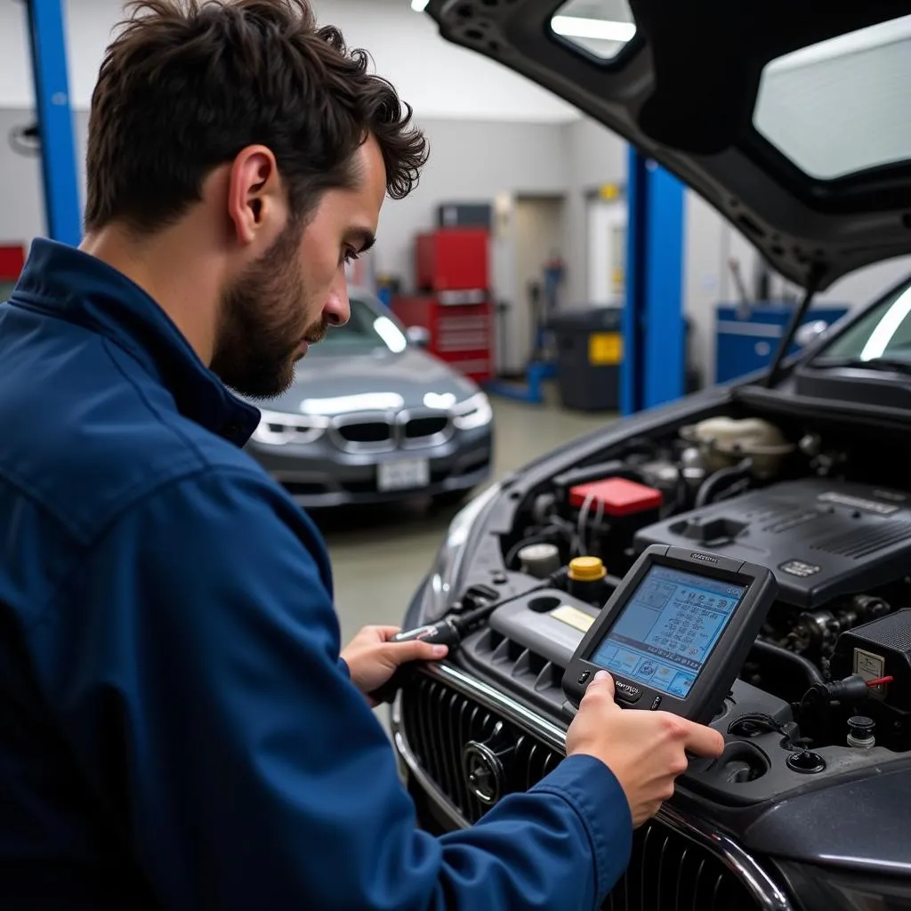 Automotive Diagnostic Technician Using Dealer Scanner