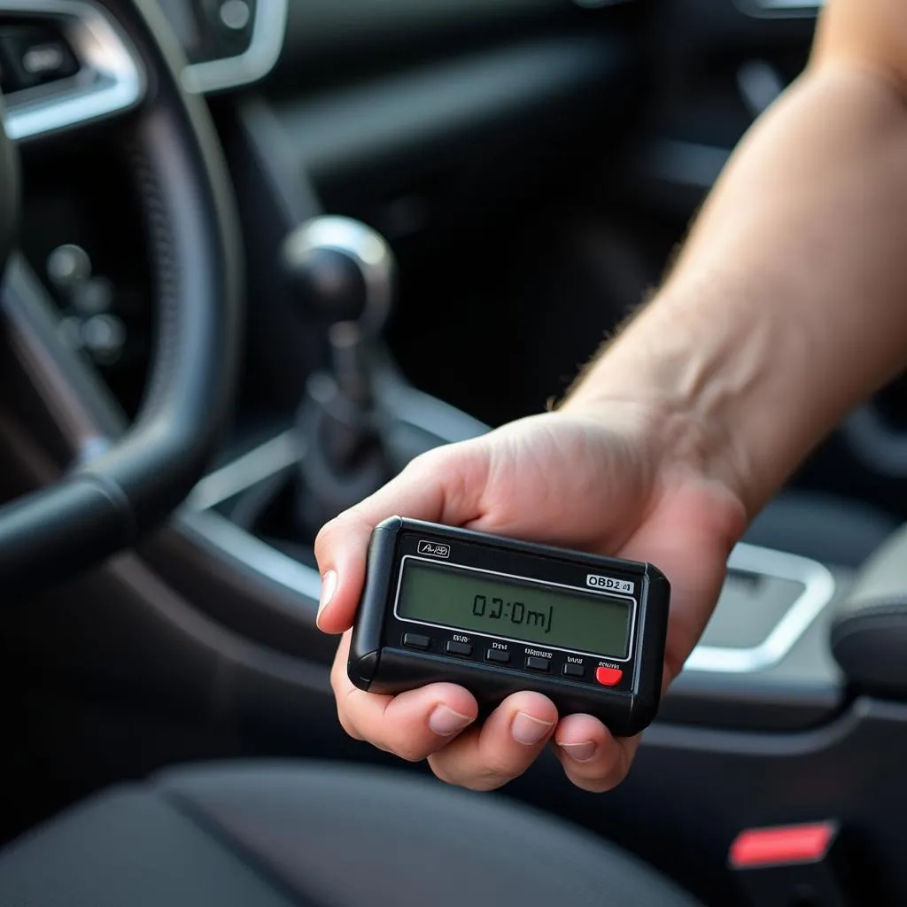 Basic Ford OBD2 Scanner in hand