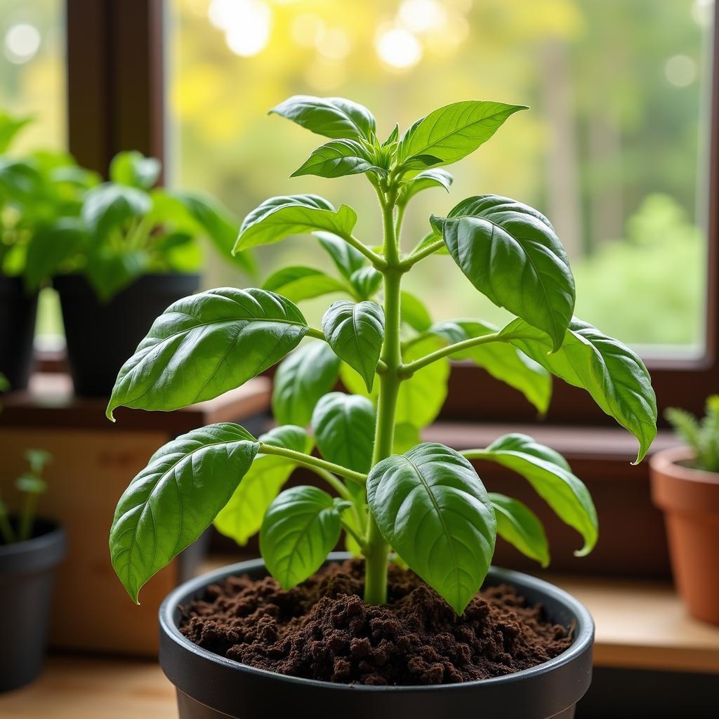 Basil Plant Thriving in a Sunny Spot