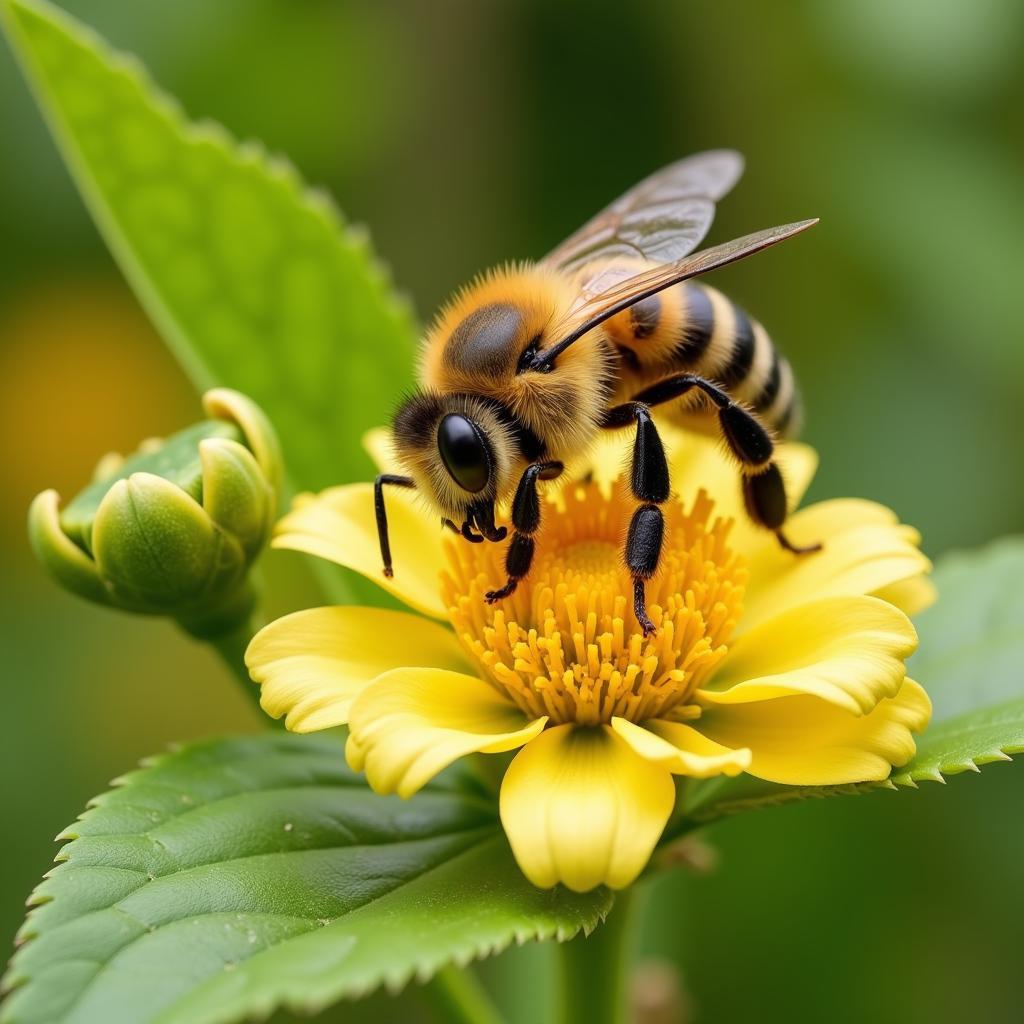 Bee collecting pollen from a flower