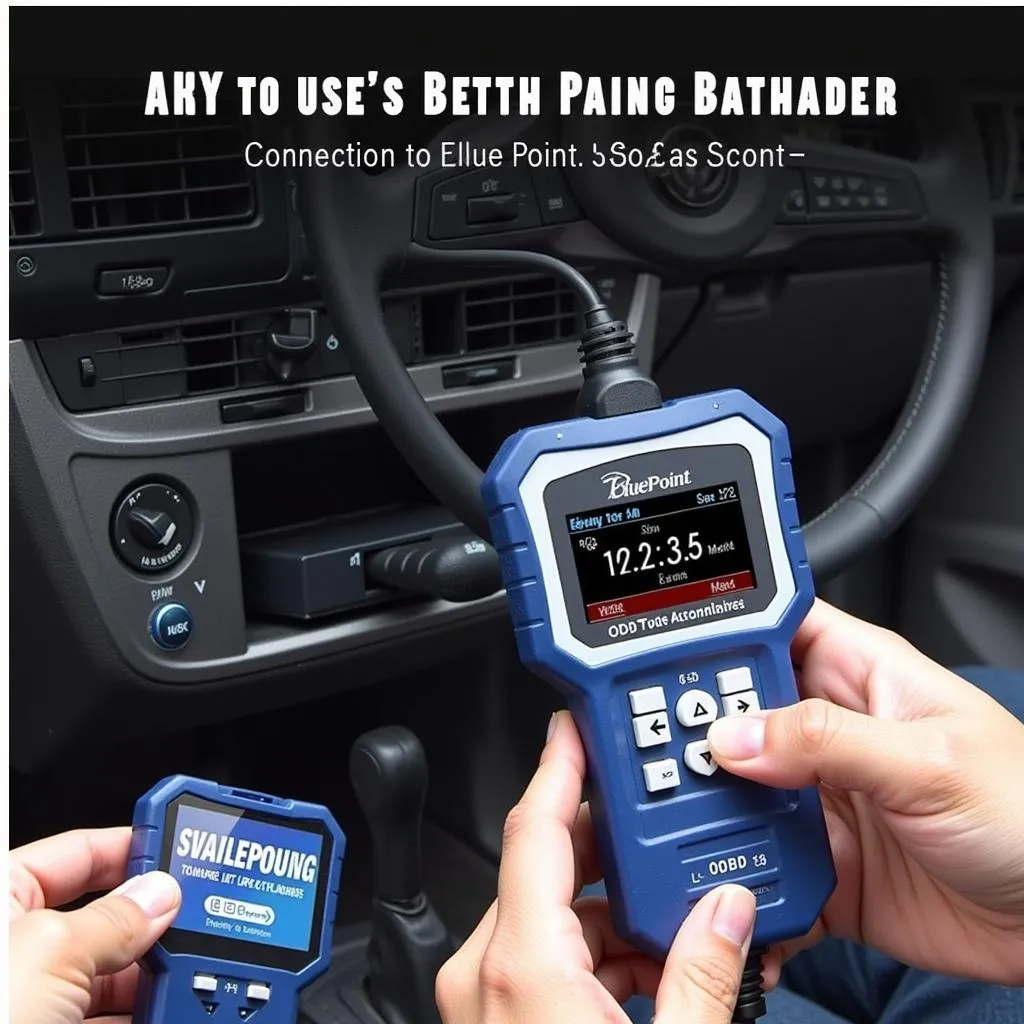 Mechanic connecting Blue Point OBD2 scanner to a car's OBD2 port