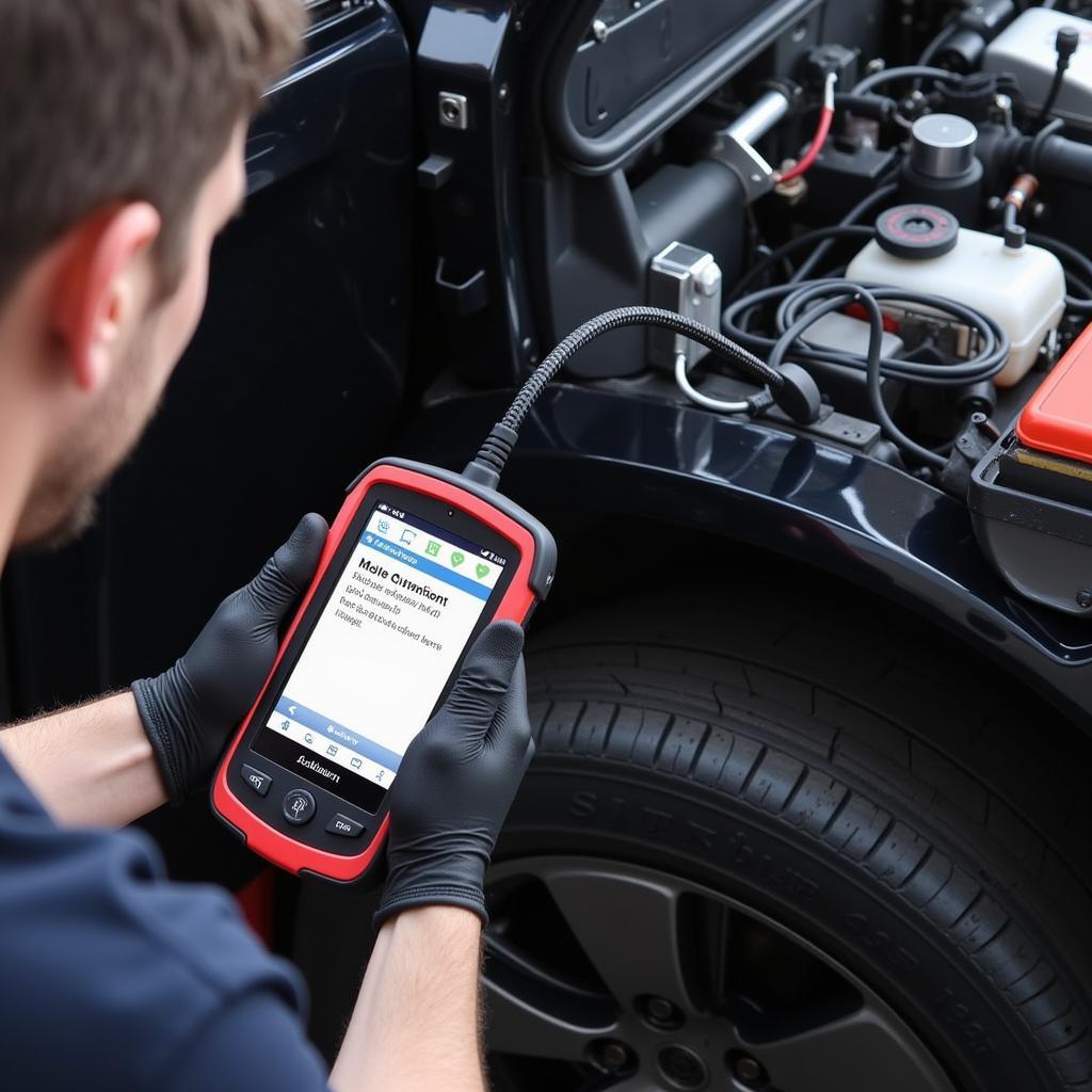 Mechanic Using c6sulit Scan Tool to Diagnose Car Problems