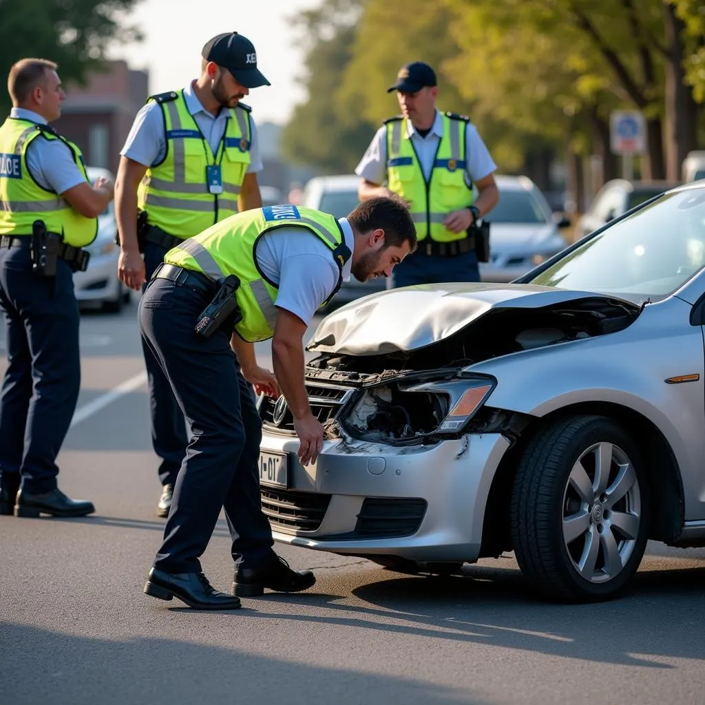 Car Accident Scene Police Investigation