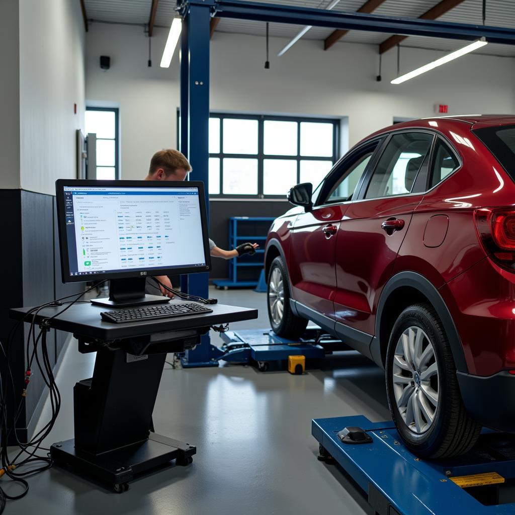 Car on Alignment Machine in Auto Shop