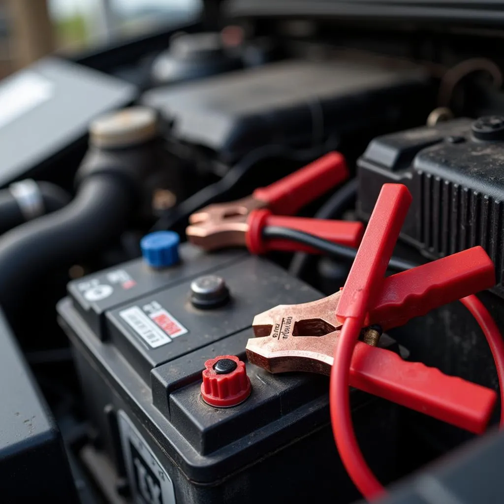 Car battery and jumper cables