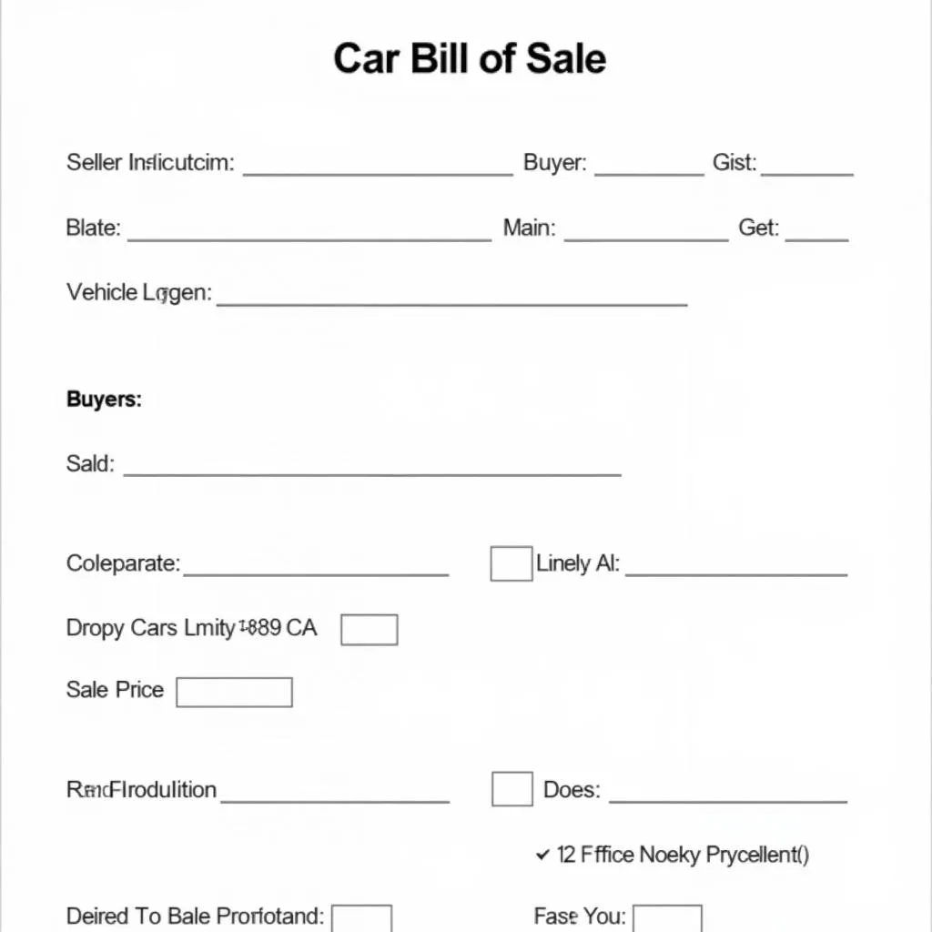 Sample Car Bill of Sale Template