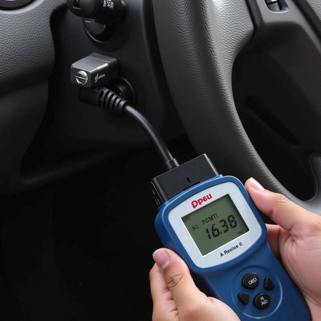 Car Code Scan Tool Connected to OBD-II Port