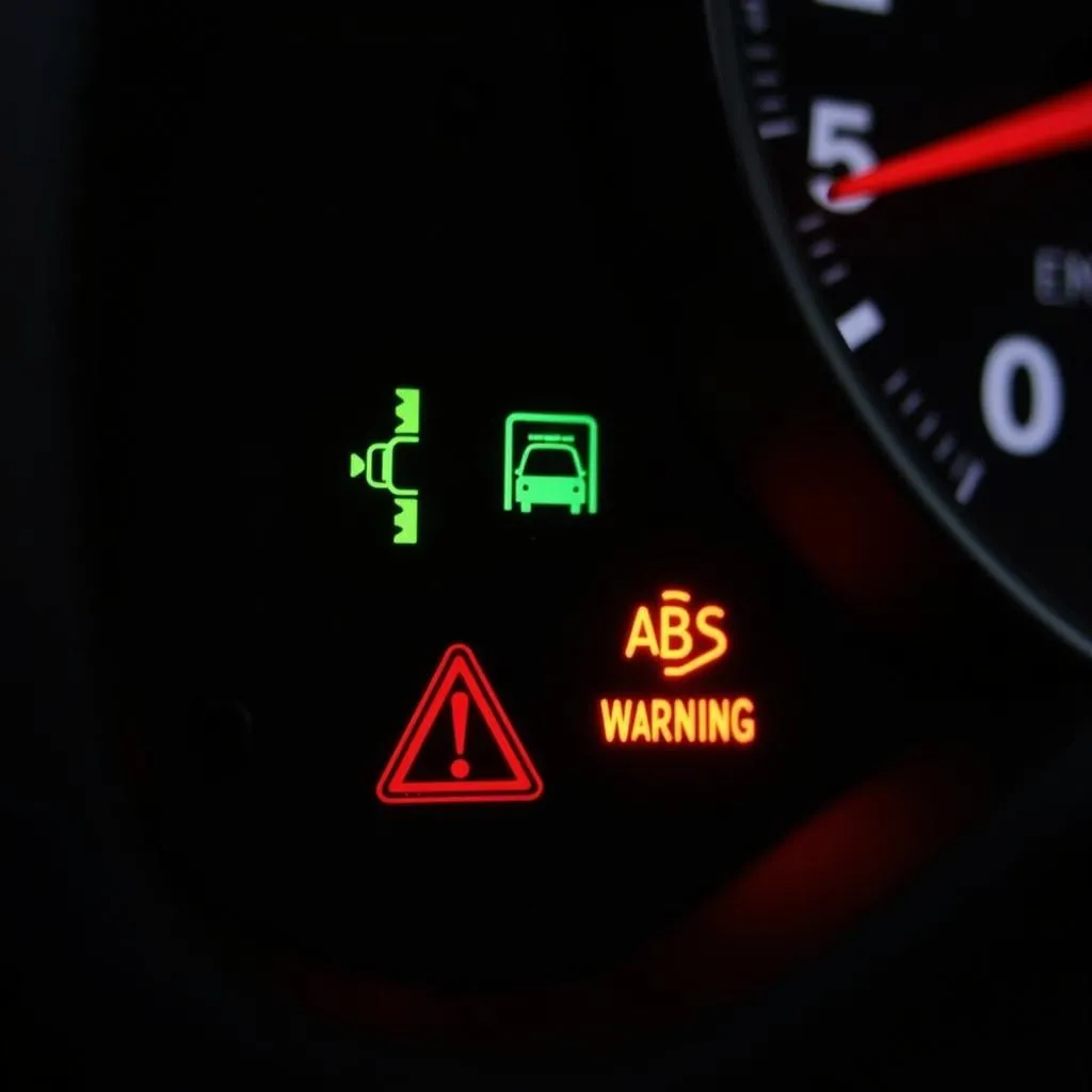 Car dashboard with warning lights