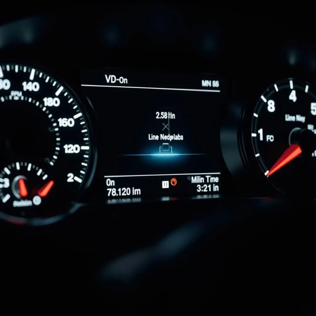 Close-up of a car dashboard with various diagnostic information displayed