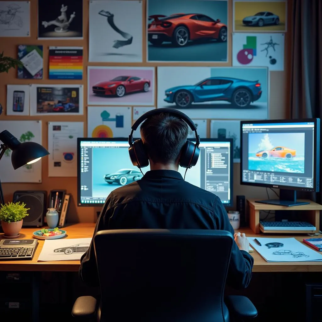 Car Designer Reviewing Music Tracks