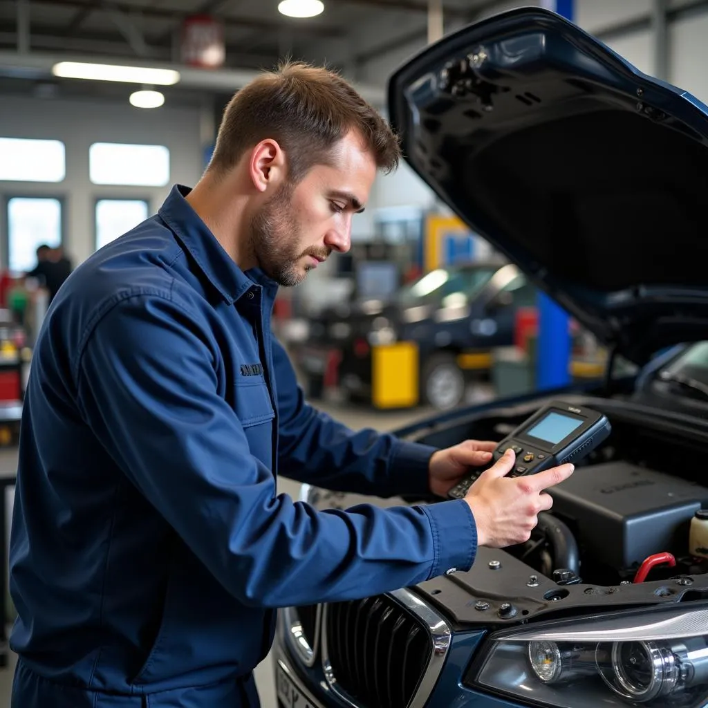 Car Diagnostics Technician Working on a Vehicle