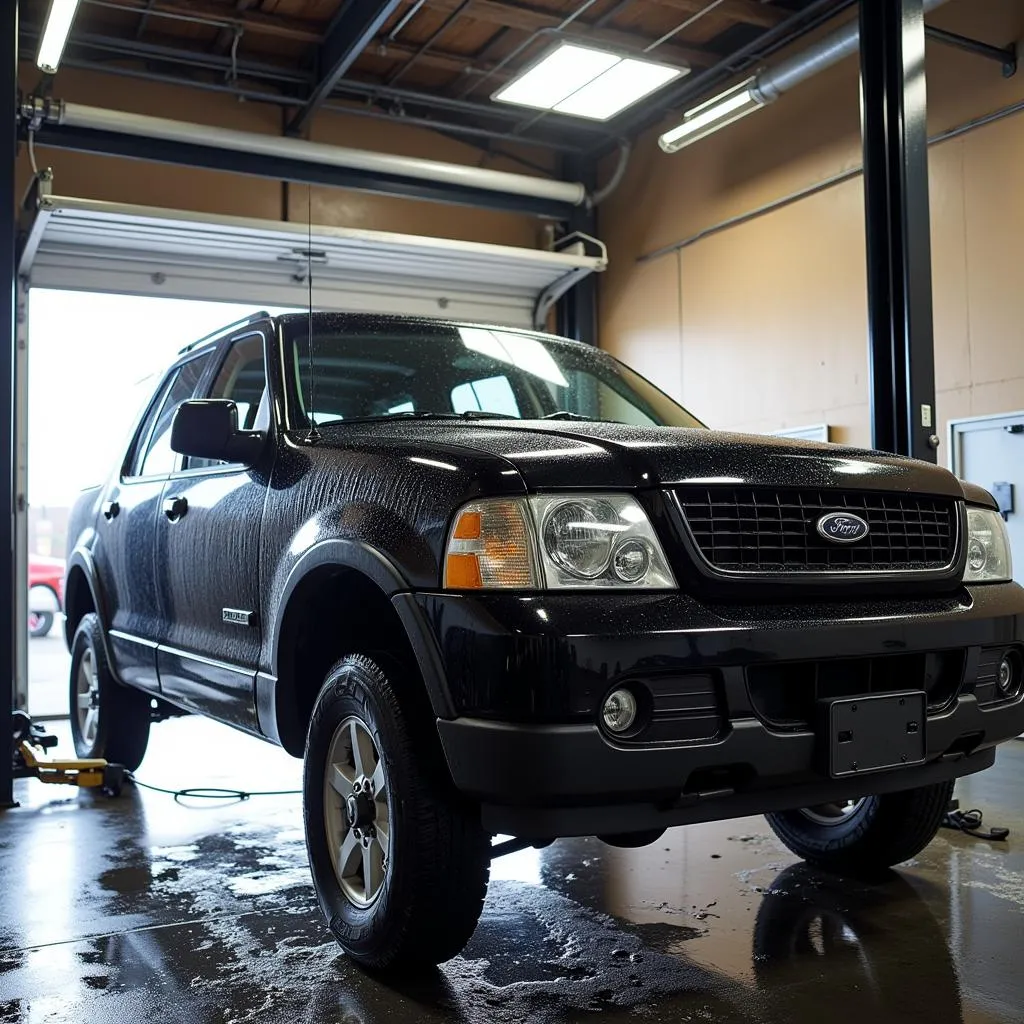 Car Elevated on a Lift for Detailing