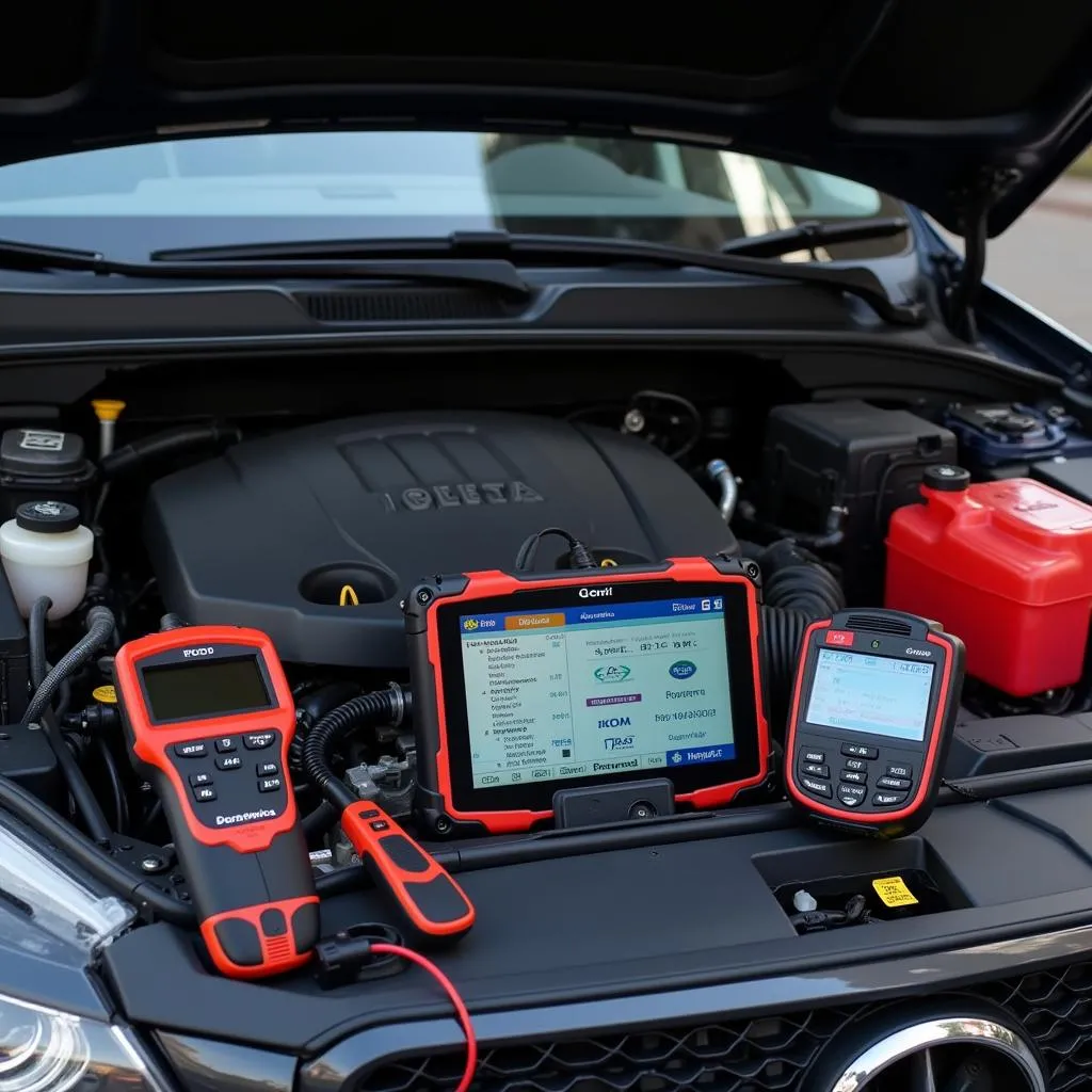 Car engine with diagnostic tools