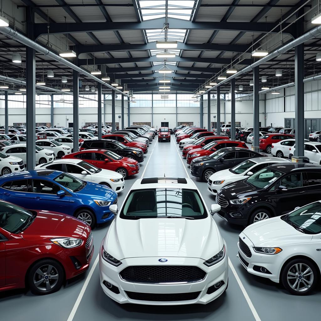 Cars on display at a car factory outlet