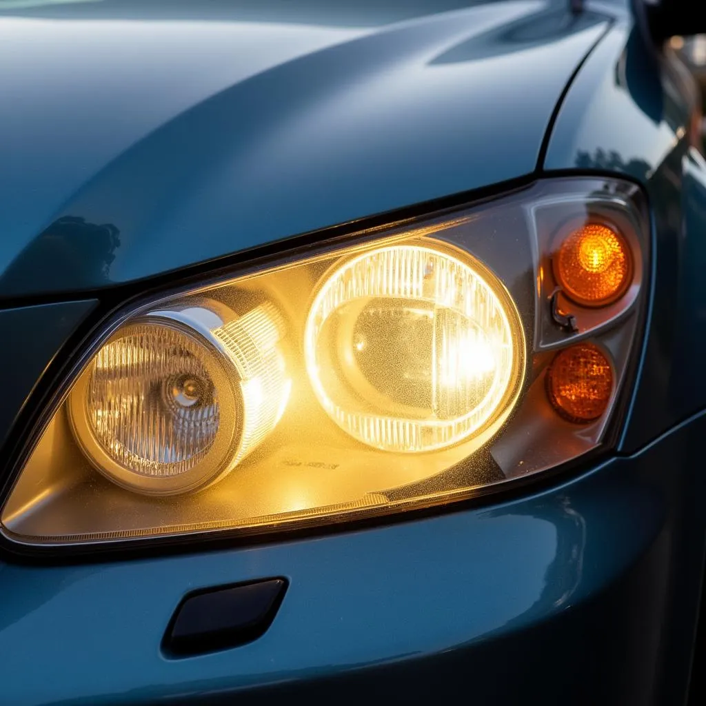 Car Headlight with Oxidation Damage